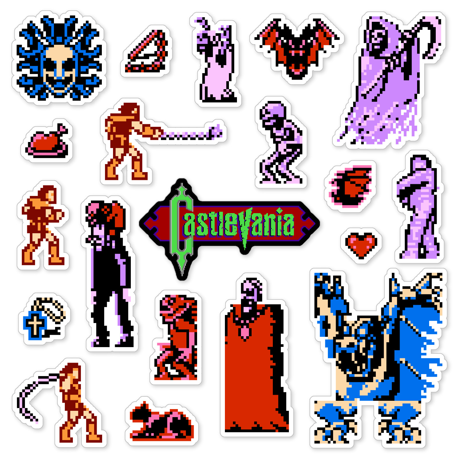 Castlevania Stickers Nintendo NES Pixel Art 20 Sticker Pack