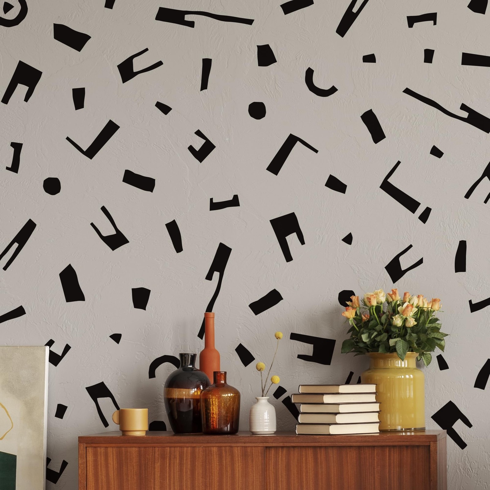 Peel and Stick Black Vinyl Abstract Wall Decals, Modern Geometric Minimalist …