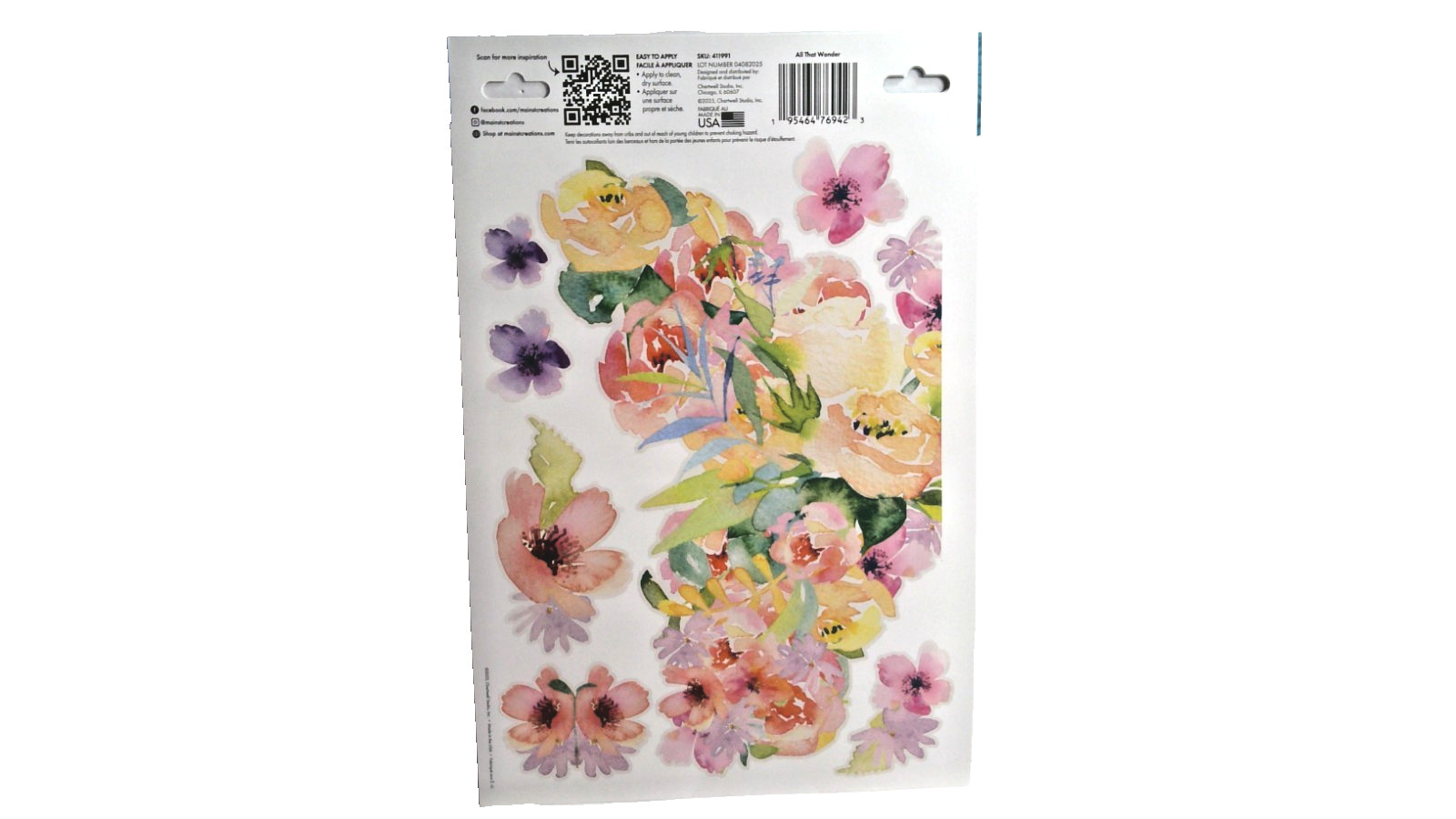 Jumbo Watercolor Floral Wall Decals 14 Pc Removable Peel Stick Main Street NEW