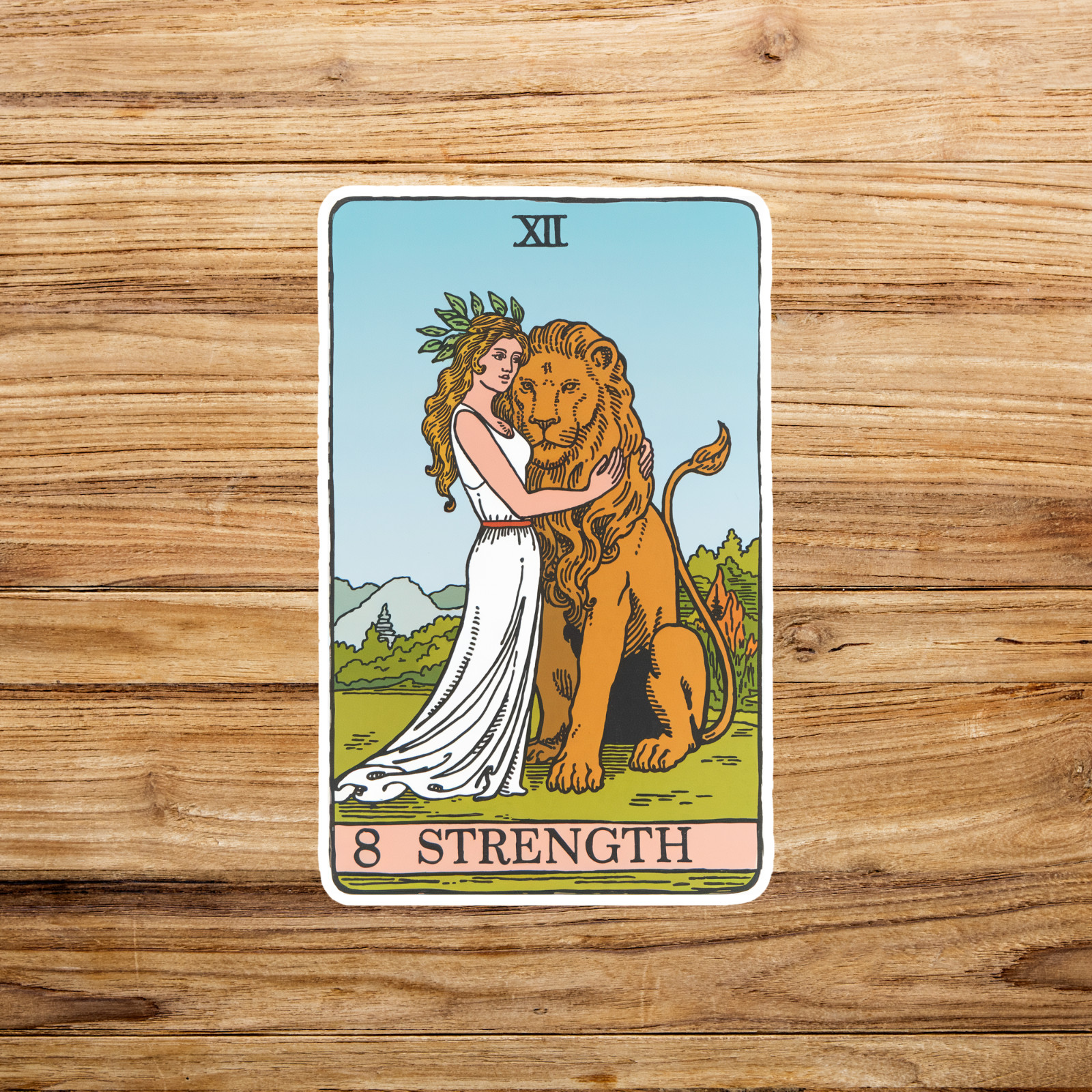 Strength Tarot Card Sticker – Goddess and Lion Spiritual Decal #2237