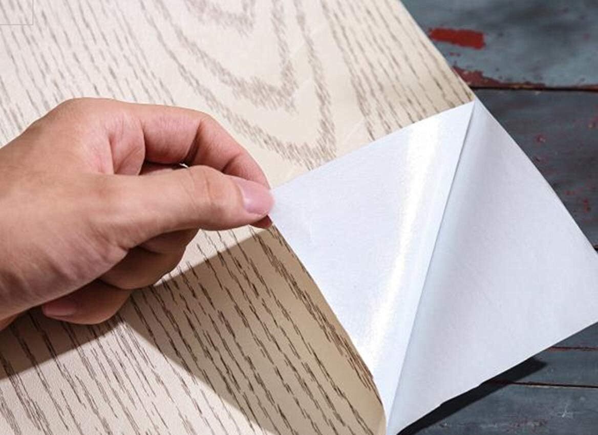 UPREDO Brown Wood Grain Adhesive Paper Wall Vinyl 15.8"W x 79"L,