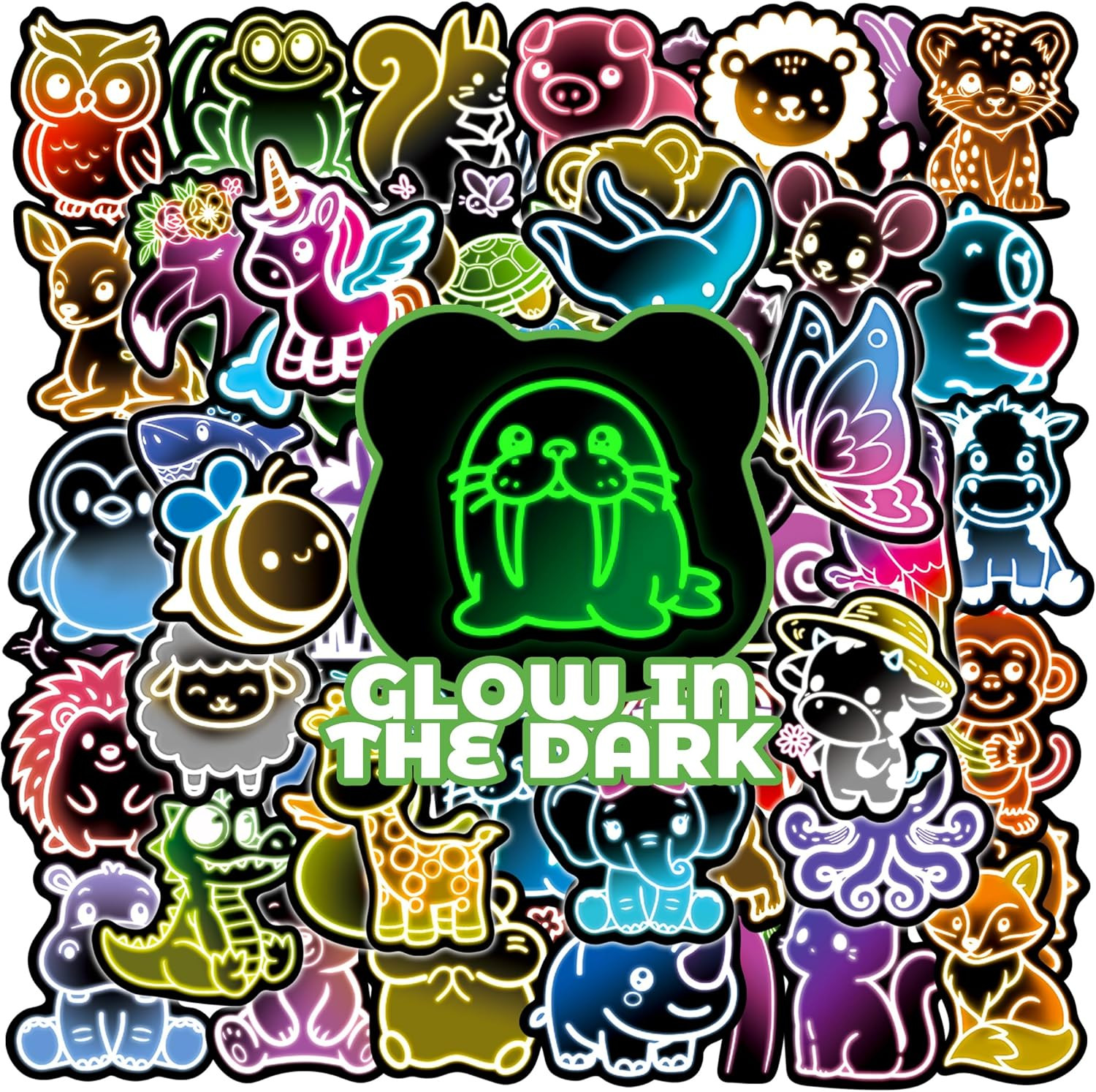 50 Pcs Glow in the Dark Neon Mushroom Water Bottle Stickers, Waterproof Vinyl Mu