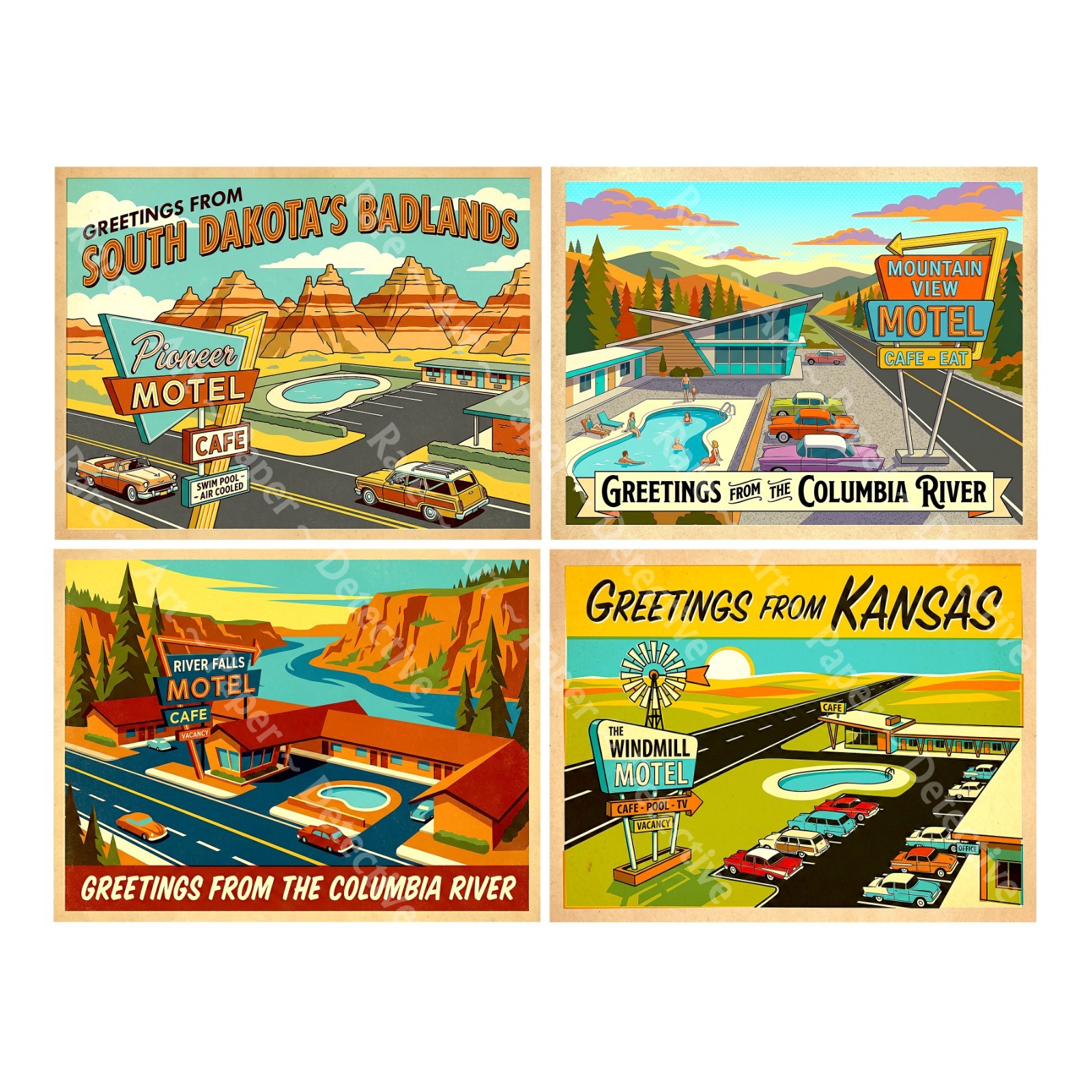 Vintage Travel Hotel Luggage Stickers, 4 Retro Labels on 1 Cut & Peel Sheet