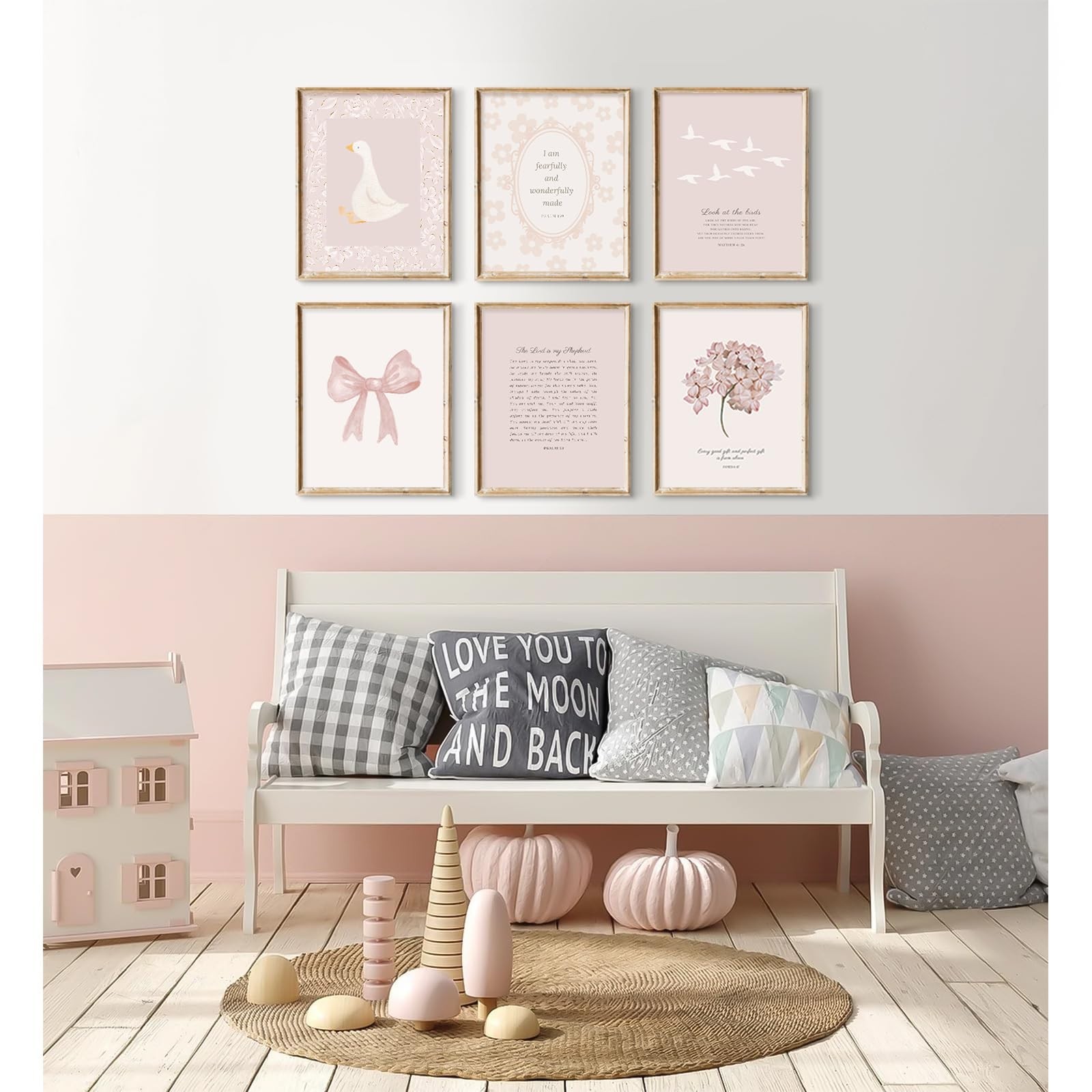 Lhoiplme Nursery Christian Wall Art Bible Verse Prints Pink Girl Nursery Room…