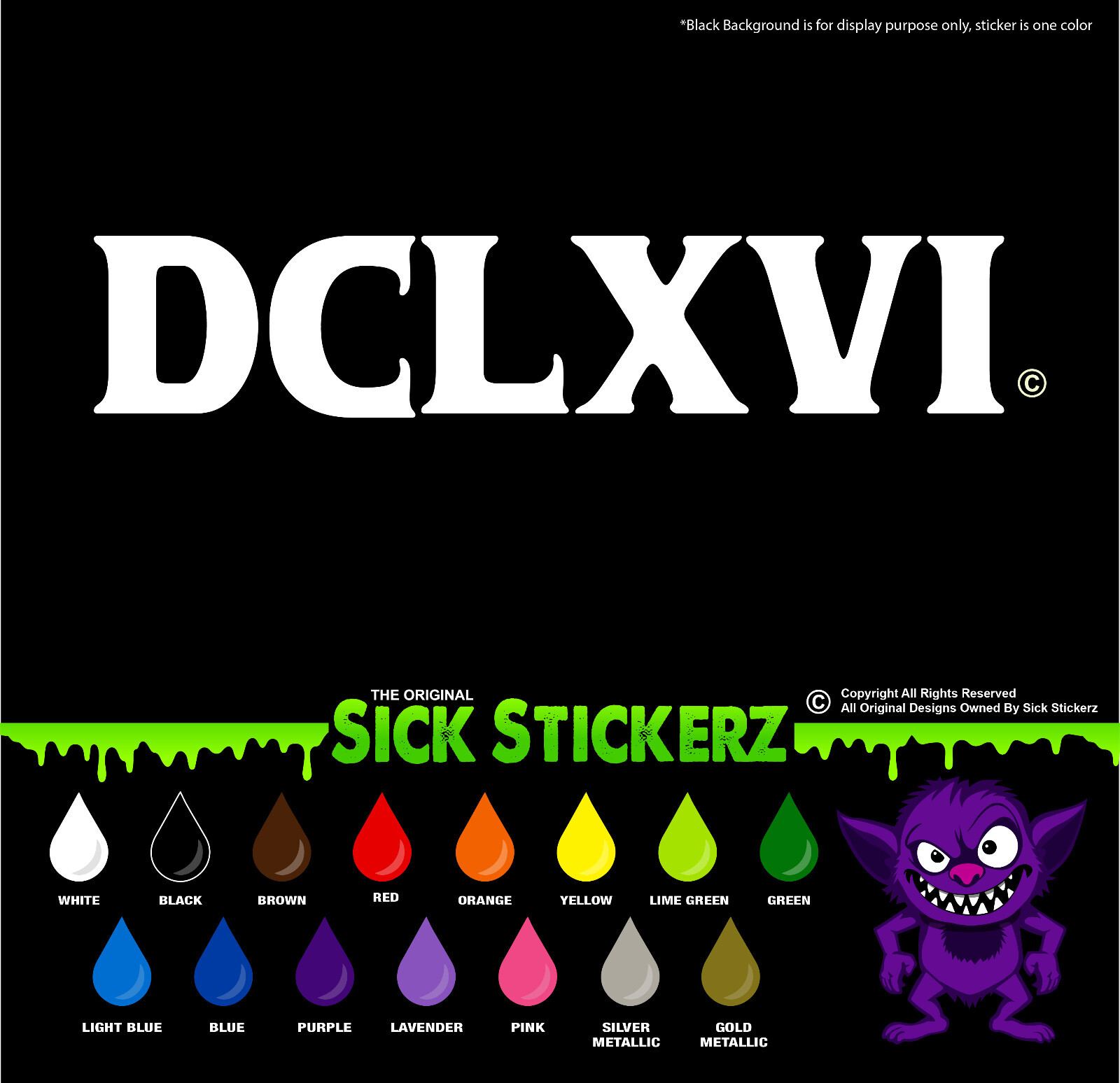 666 Roman Numerals Sticker Decal Satan Hell Evil Emo Goth Car Toolbox Devil