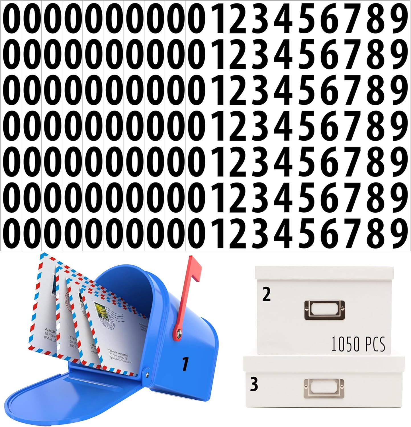1050 PCS Number Stickers, 1” Water Resistant Vinyl Stickers Consecutive Number 0