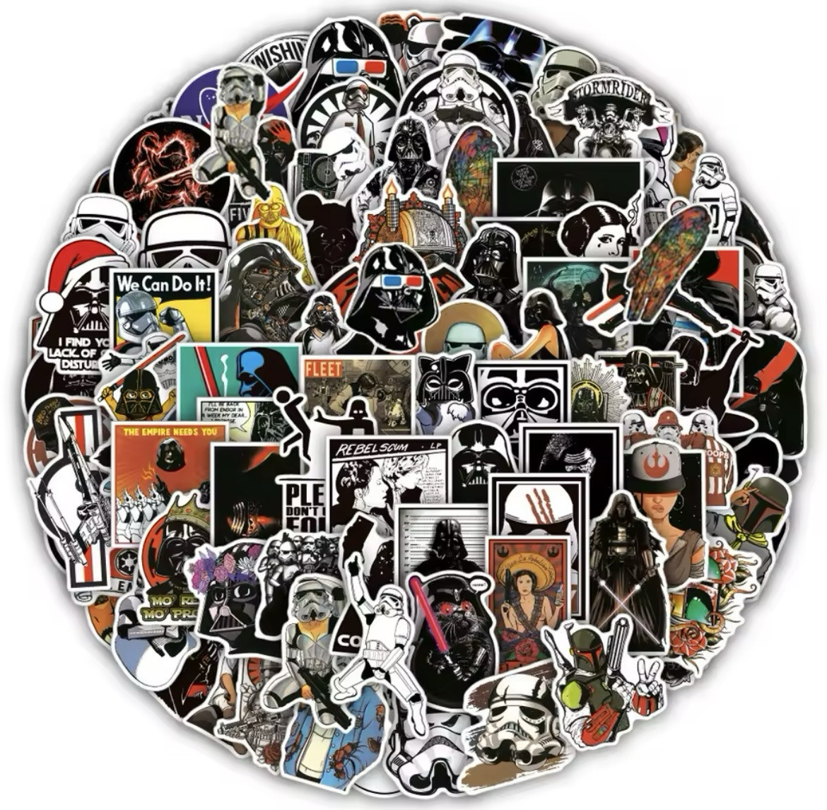 Star Wars Dark Side Parody Style Stickers 50pk Darth Vader Stormtroopers Fun ￼