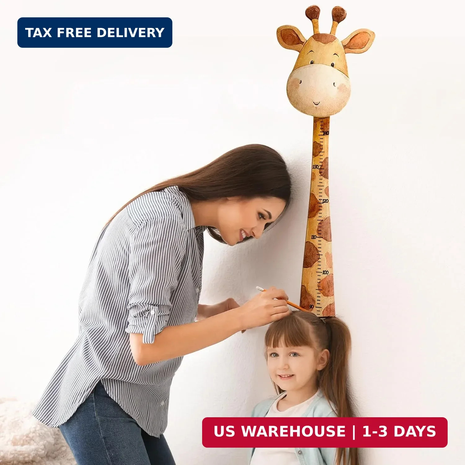 Giraffe Kids Height Wall Decal,Cute Animal Height Stickers, Children's Room Grow