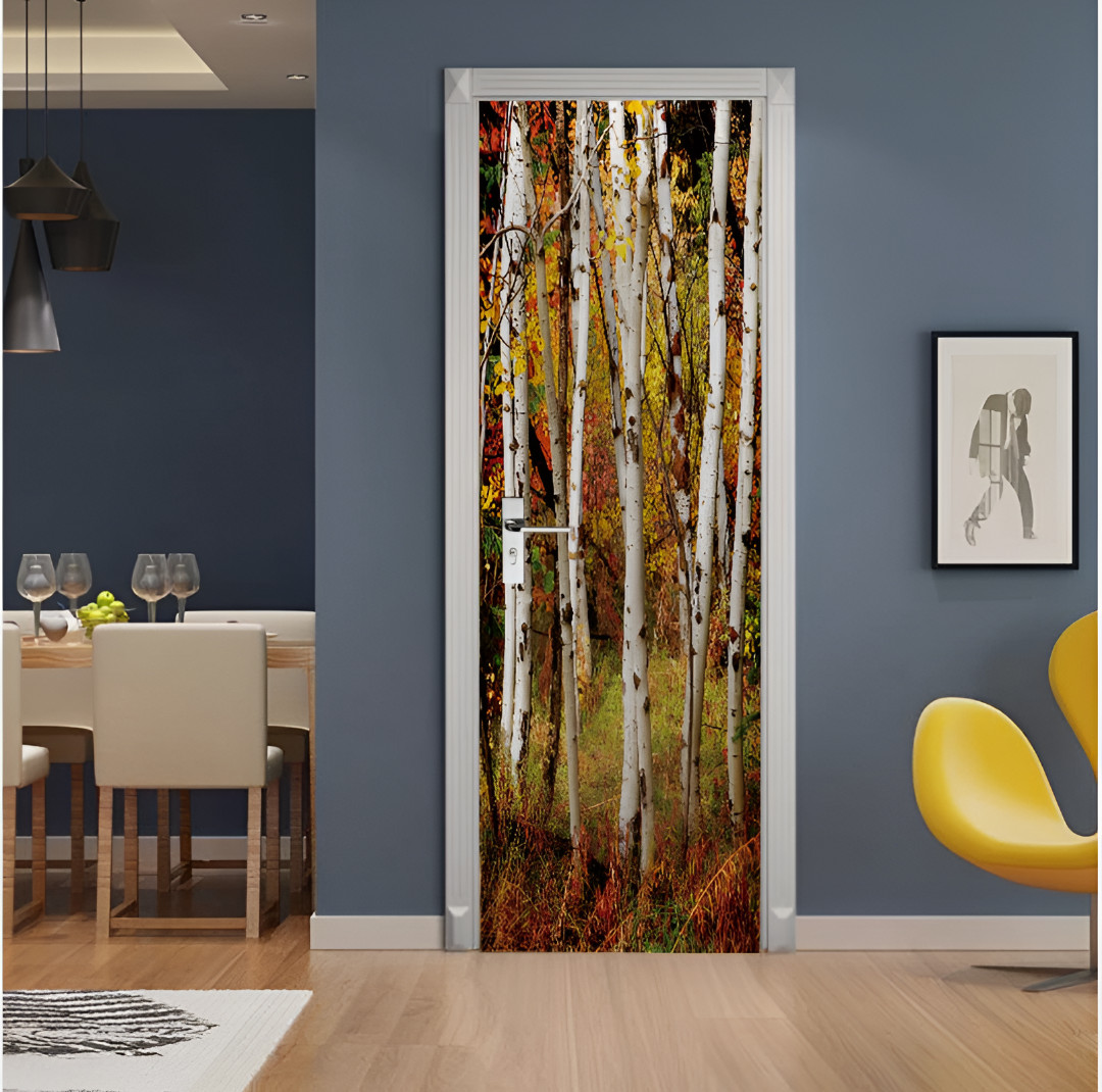 3D Forest Door Sticker Self Adhesive Wall Mural Wallpaper Living Room Home Decor