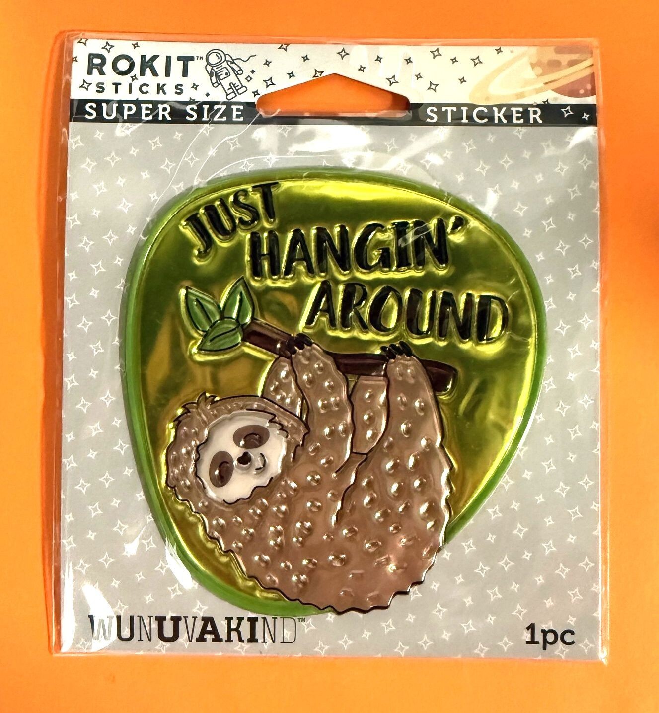 JUST HANGIN' AROUND SLOTH 4" TEXTURED METALLIC DECAL STICKER ROKIT FREE SHIP