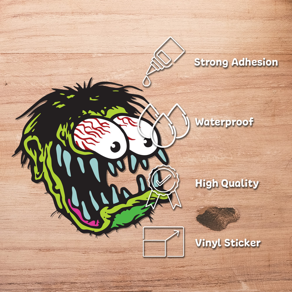 Kustom Kulture Retro Style Zombie Sticker, Waterproof Decal 5"W x 5"H