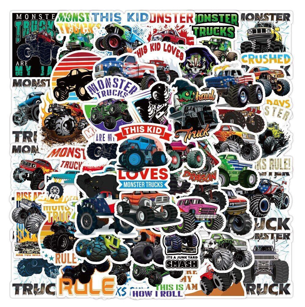 MONSTER TRUCKS Vinyl Stickers ~OFF-ROAD Are My Jam LOVE Rules~ WATERPROOF Decals