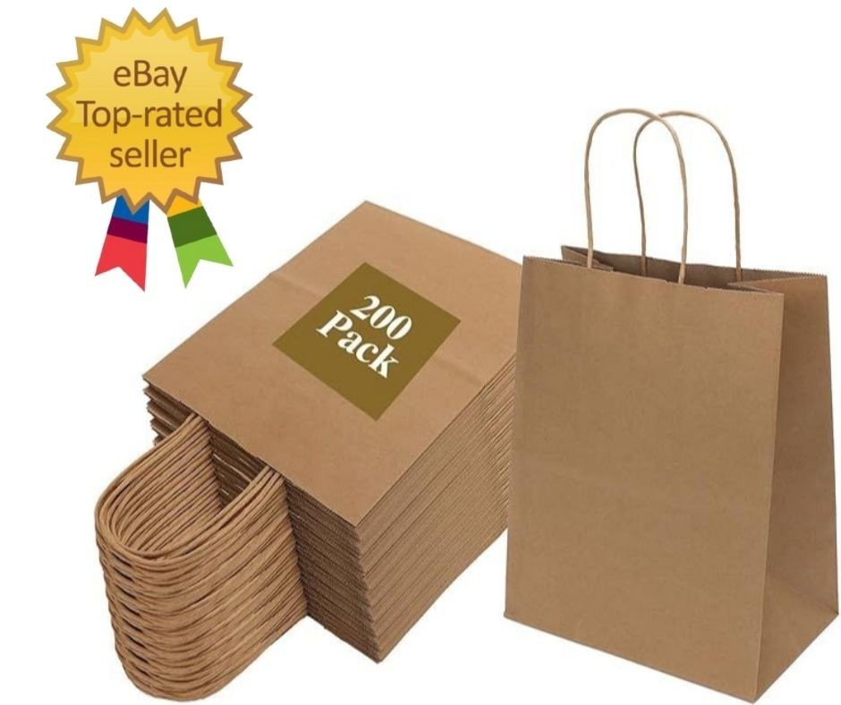 200 Pack 8×4.75×10 Inch Medium Brown Paper Bags with Handles Bulk, Joybe Kraft P