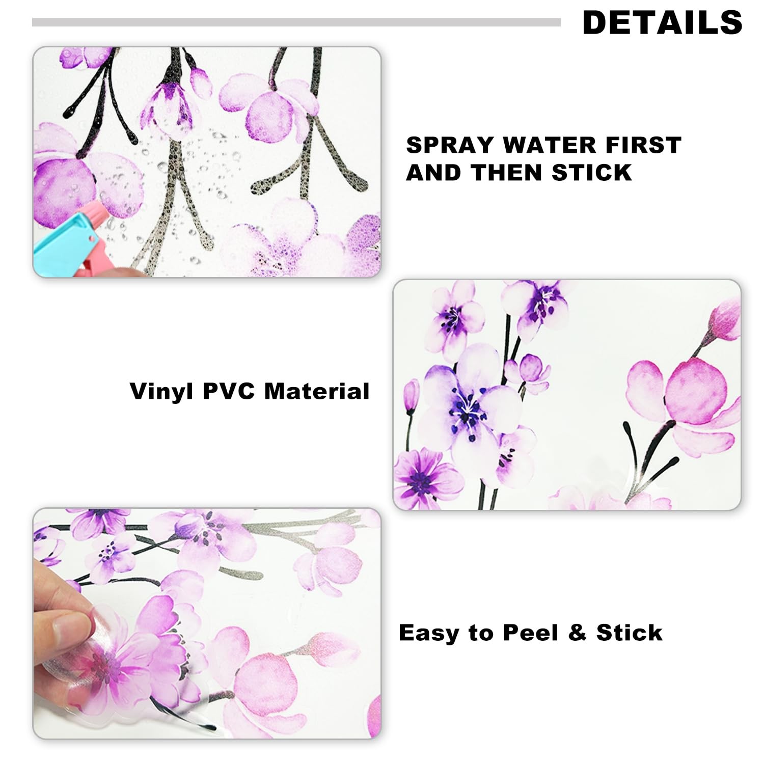 Purple Cherry Blossom Branch Wall Stickers Large Right-Extending Floral Bird …
