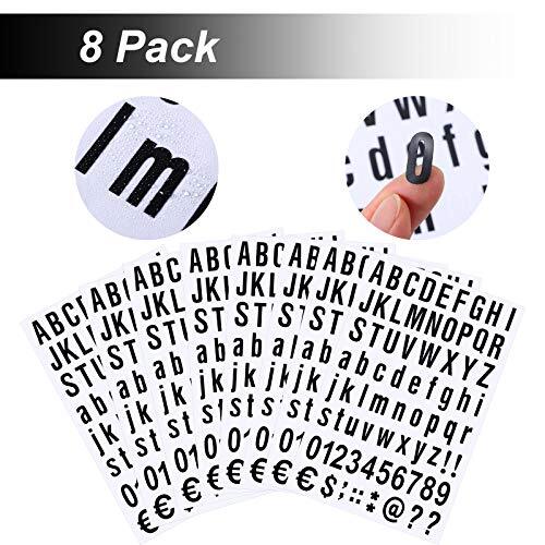 8 Sheets Self Adhesive Vinyl Letters Numbers Kit, Mailbox Numbers 1 Inch Black