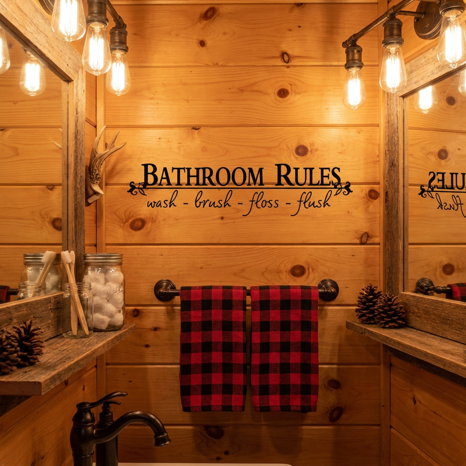Bathroom Rules Wash Brush Floss Flush Quote Saying Wall Sticker Home Decal Decor