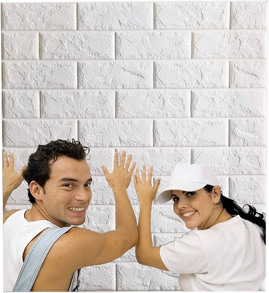 White 3D Foam Wall Panels Peel and Stick Brick Wallpaper 10 Pack 59 Sq Ft