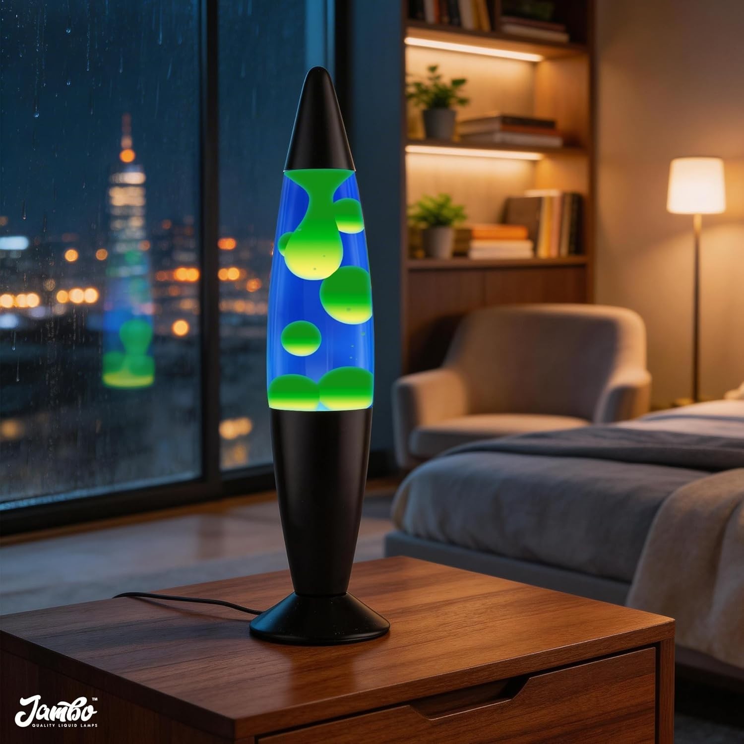 16" Beautiful Lamp- Blue with Yellow/Green Wax, Relaxing Liquid Lamp for Livi…