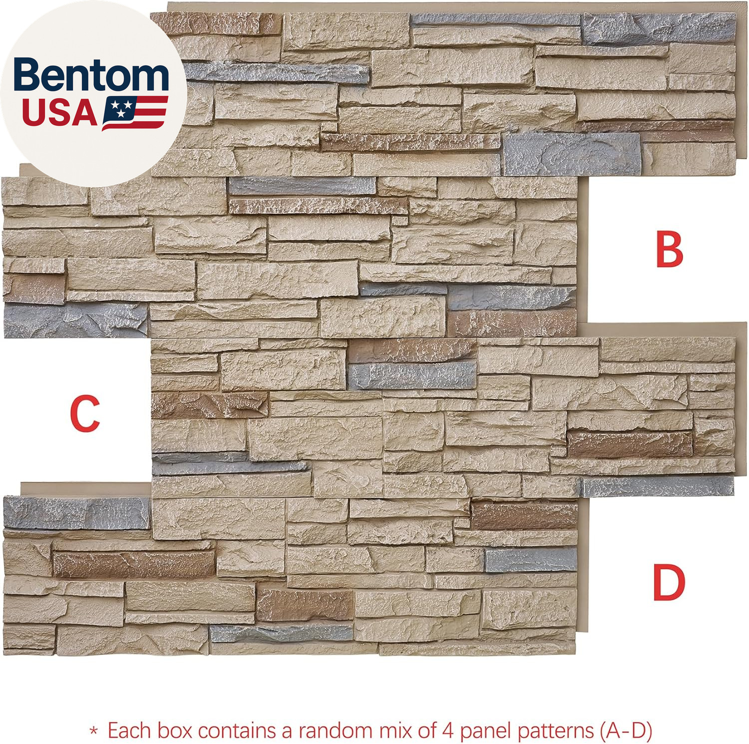 8-Pack Faux Stone Wall Panels (26 Sq Ft) PU Stone Veneer Siding, Mortarless Ligh