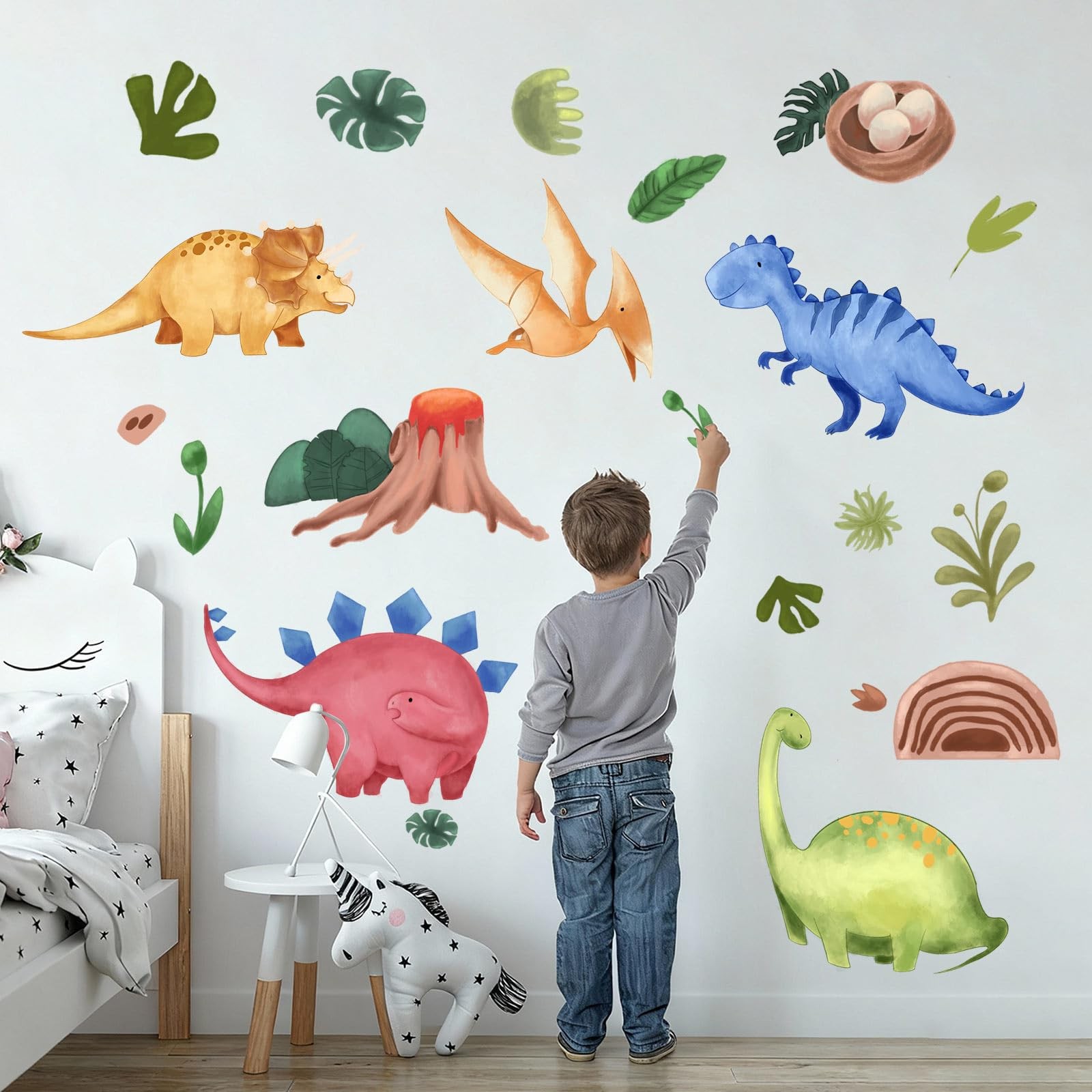 Dinosaurs Wall Decals Stickers, Dino Playroom Decor Neutral for Kids, Nursery…
