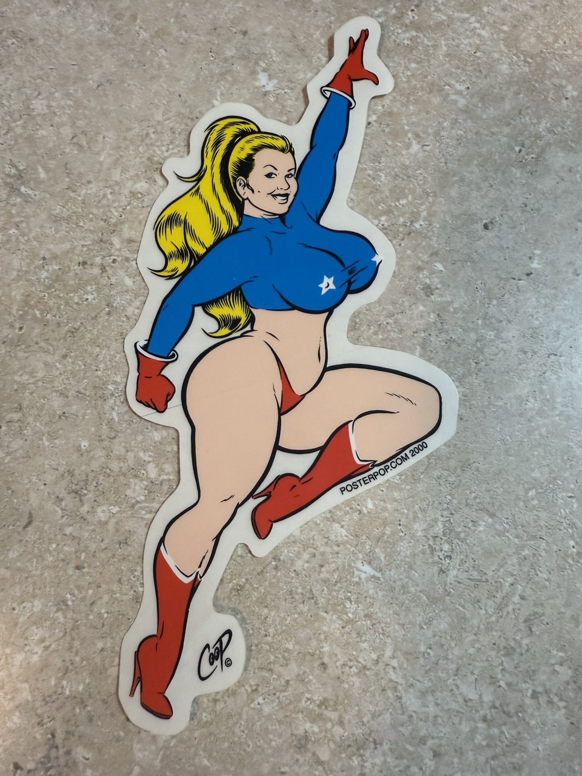 Vintage 7" Blonde Superhero Pinup Girl Decal Sticker Coop Poster Pop