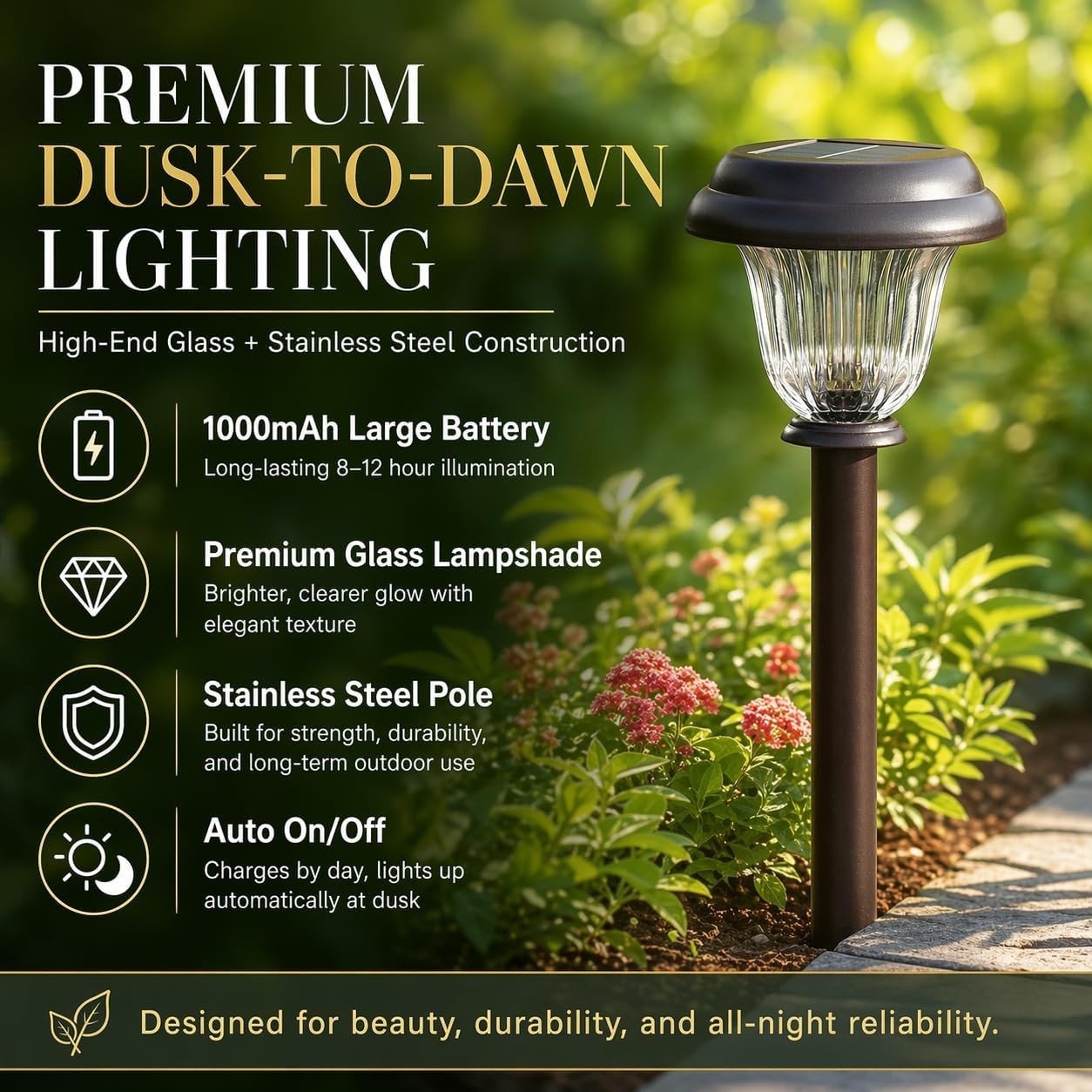 8 Pack Solar Lights Outdoor, Stainless Steel Glass Solar Pathway Lights, Auto…