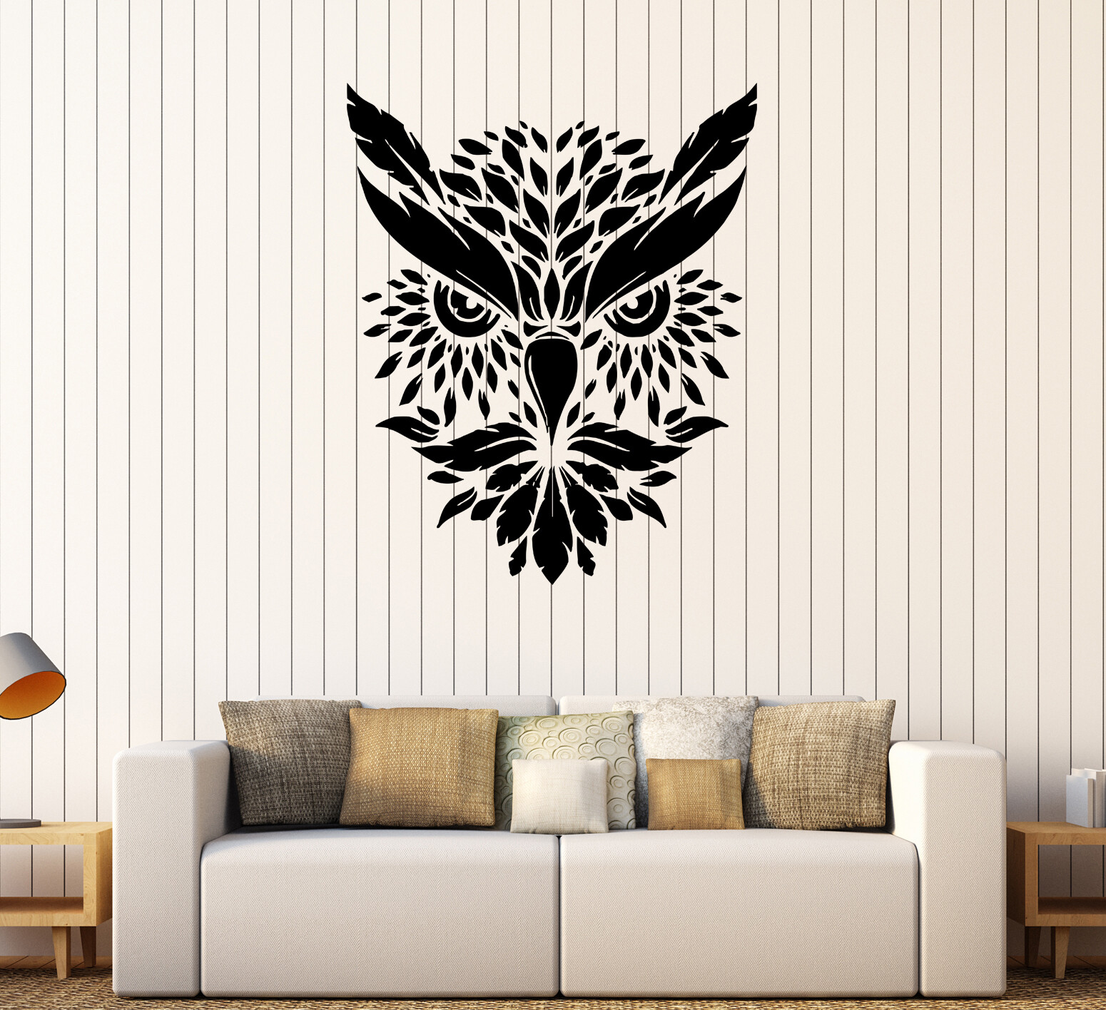 Wall Decal Owl Head Bird Feather Pattern Vinyl Sticker (ed2151)