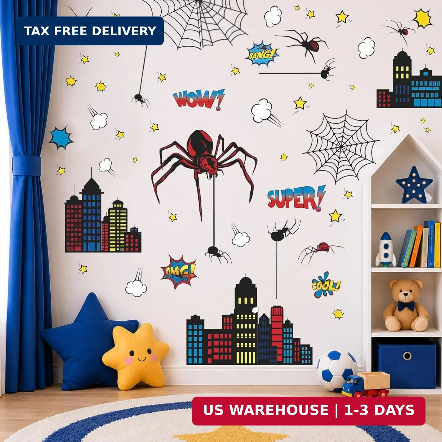 Superhero Wall Decor, Hero City Building Stars Stickers for Kids Boys, 70 Piece