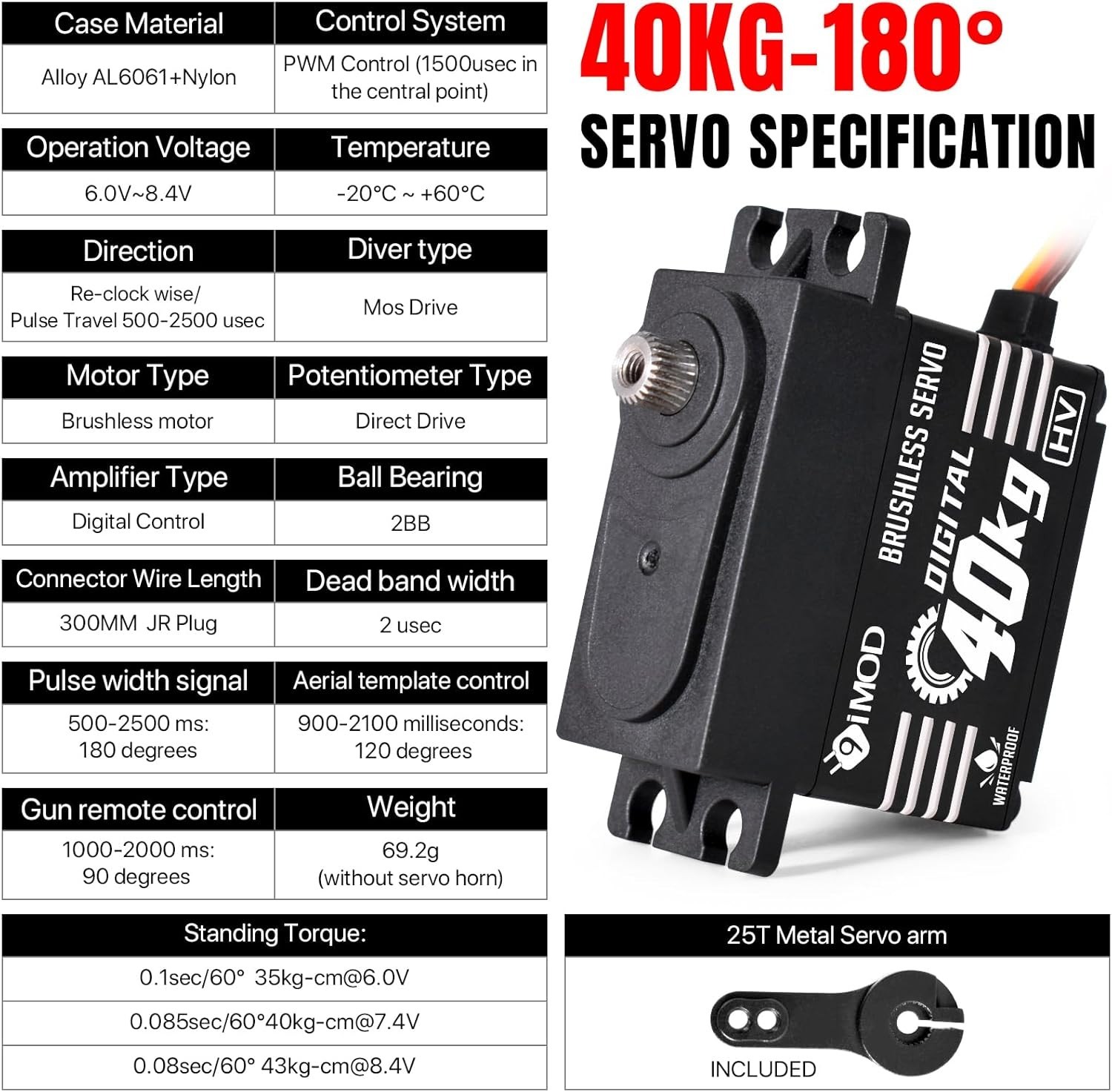 1/10 RC Servo Upgrade 40KG High Torque Fast Steering Servo Waterproof Brushle…
