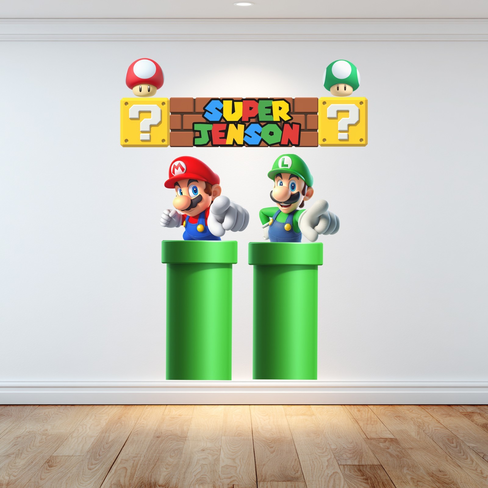Super Mario and Luigi out of Pipes Personalized Name on Blocks Room Decoration
