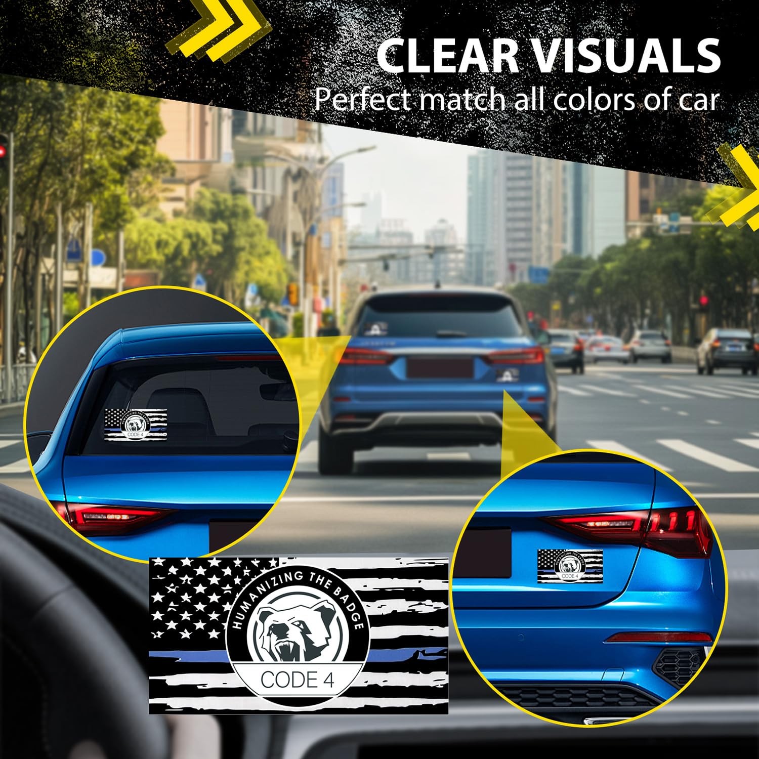 Thin Blue line Sticker Code 4, American Flag Thin Blue Line Car Decal, Police…