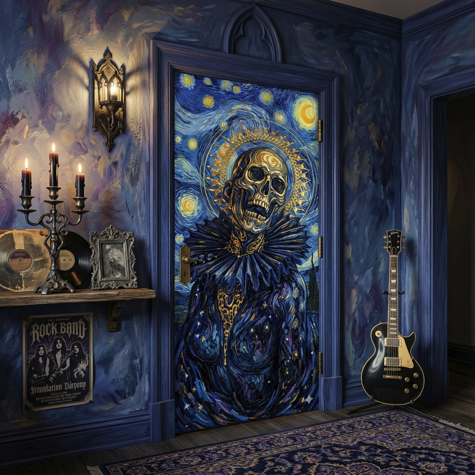 Darkness in Van Gogh's Starry Night Door Wrap, 1-piece Laminated Sticker Mural