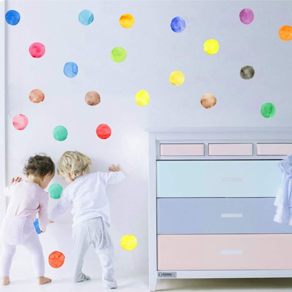 Vibrant Polka Dot Wall Decals – 12 Sheets of Colorful Watercolor Stickers