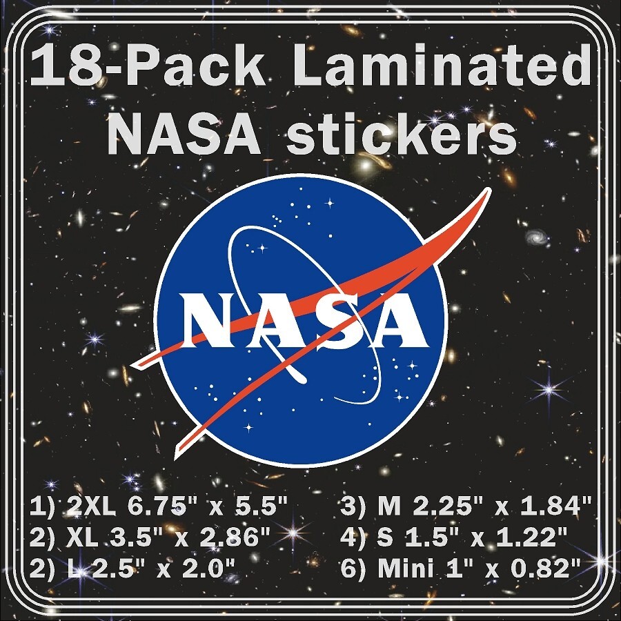 18 Pack NASA Laminated High Quality Stickers for Laptop, Window or Smooth Surfac
