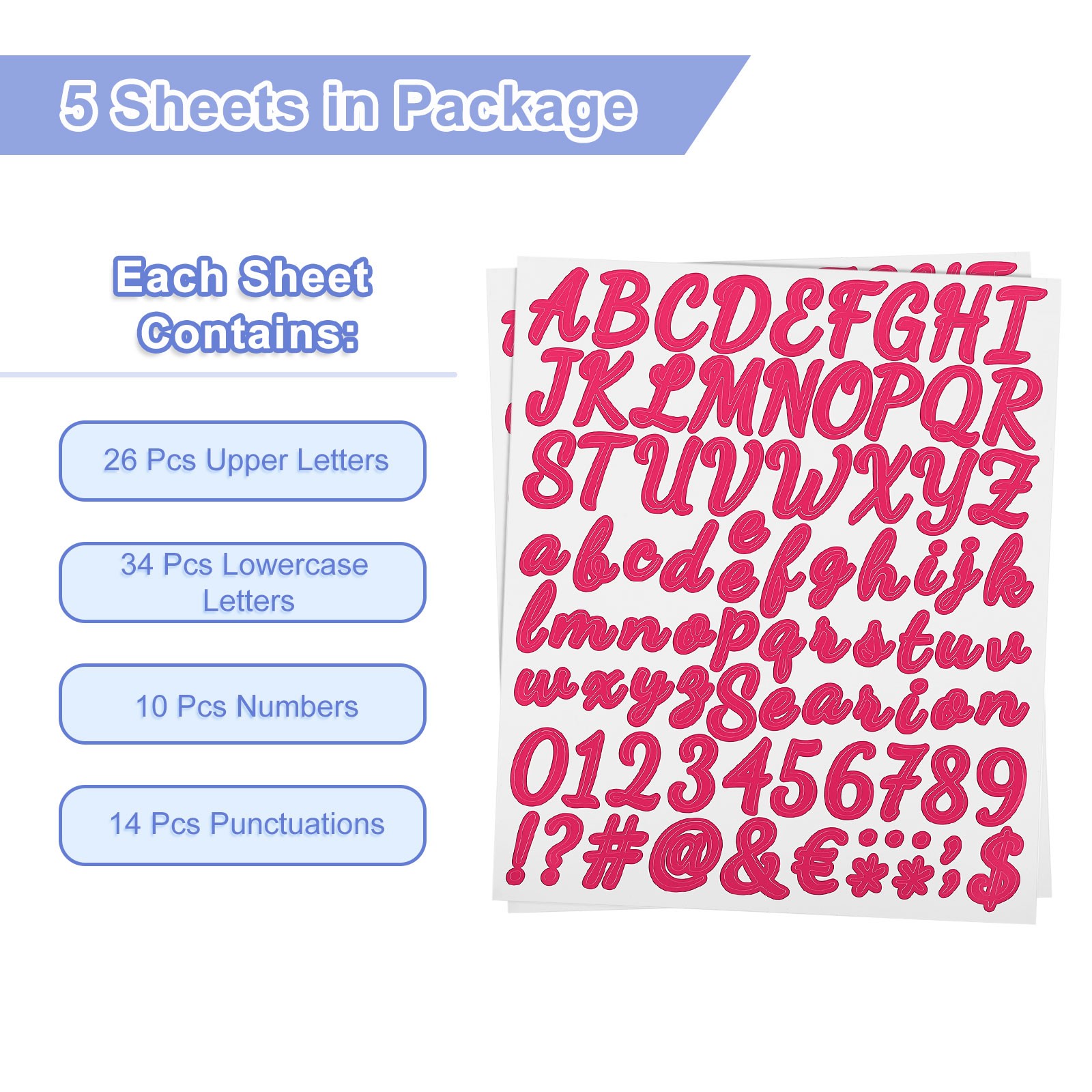 Stickers Numbers & Letters Stickers 420pcs, 5 Sheets (Fuchsia, 1 inch) for