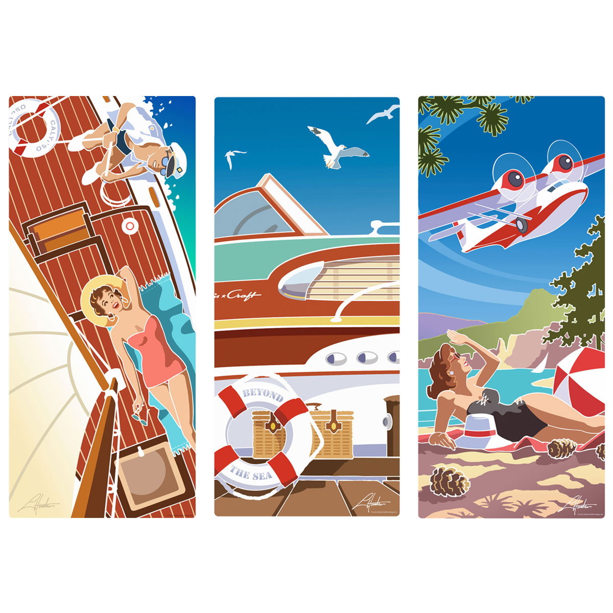 Boating Ocean Fun Wall Decal Set Vintage Style Polyester Made in USA 10 x 23