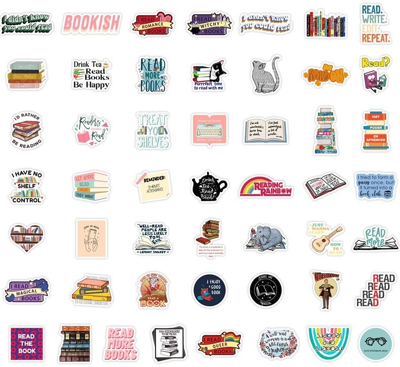 300pcs Book Lover Vinyl Stickers, Love Books, Book Worm, Reading 024252626-1
