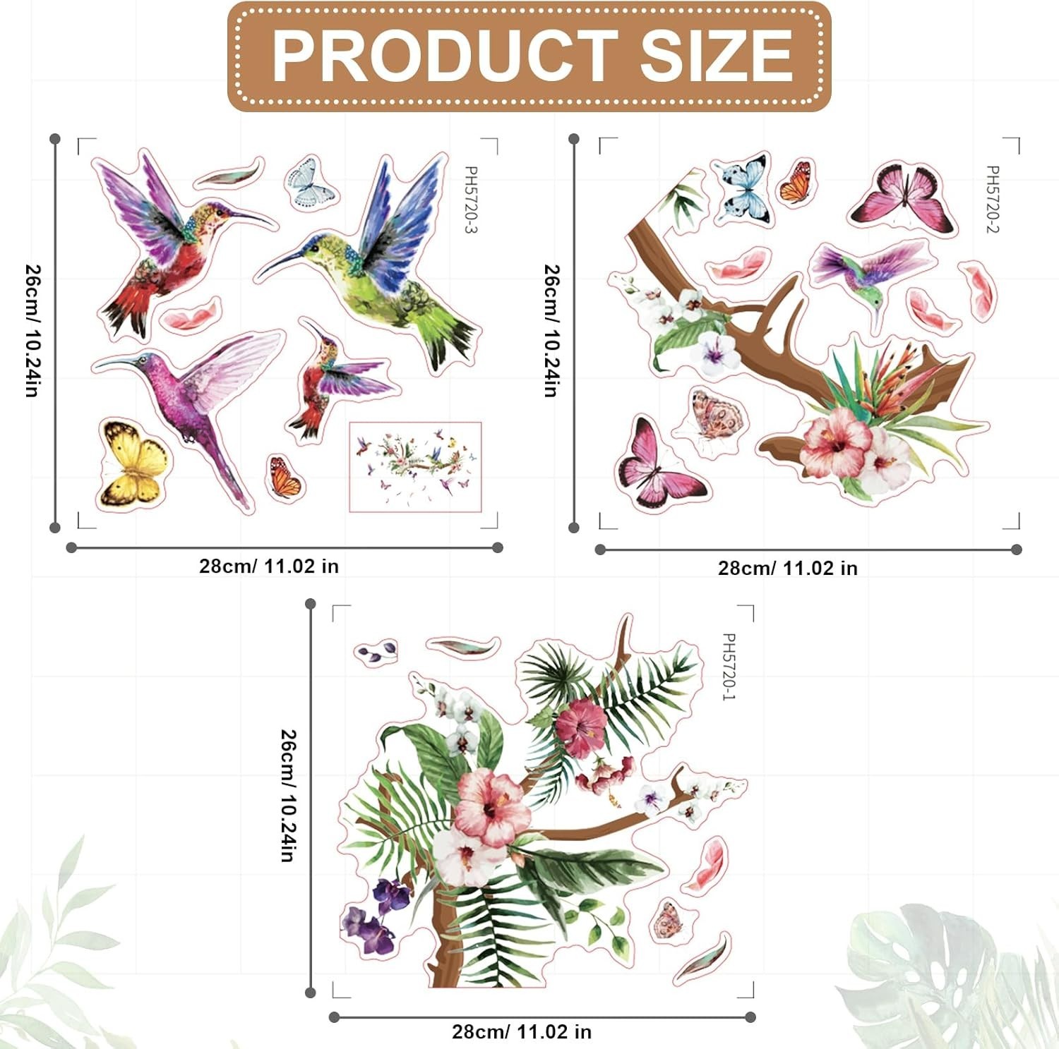 3 Sheets Colorful Hummingbirds Wall Stickers – Botanical Vinyl Decor