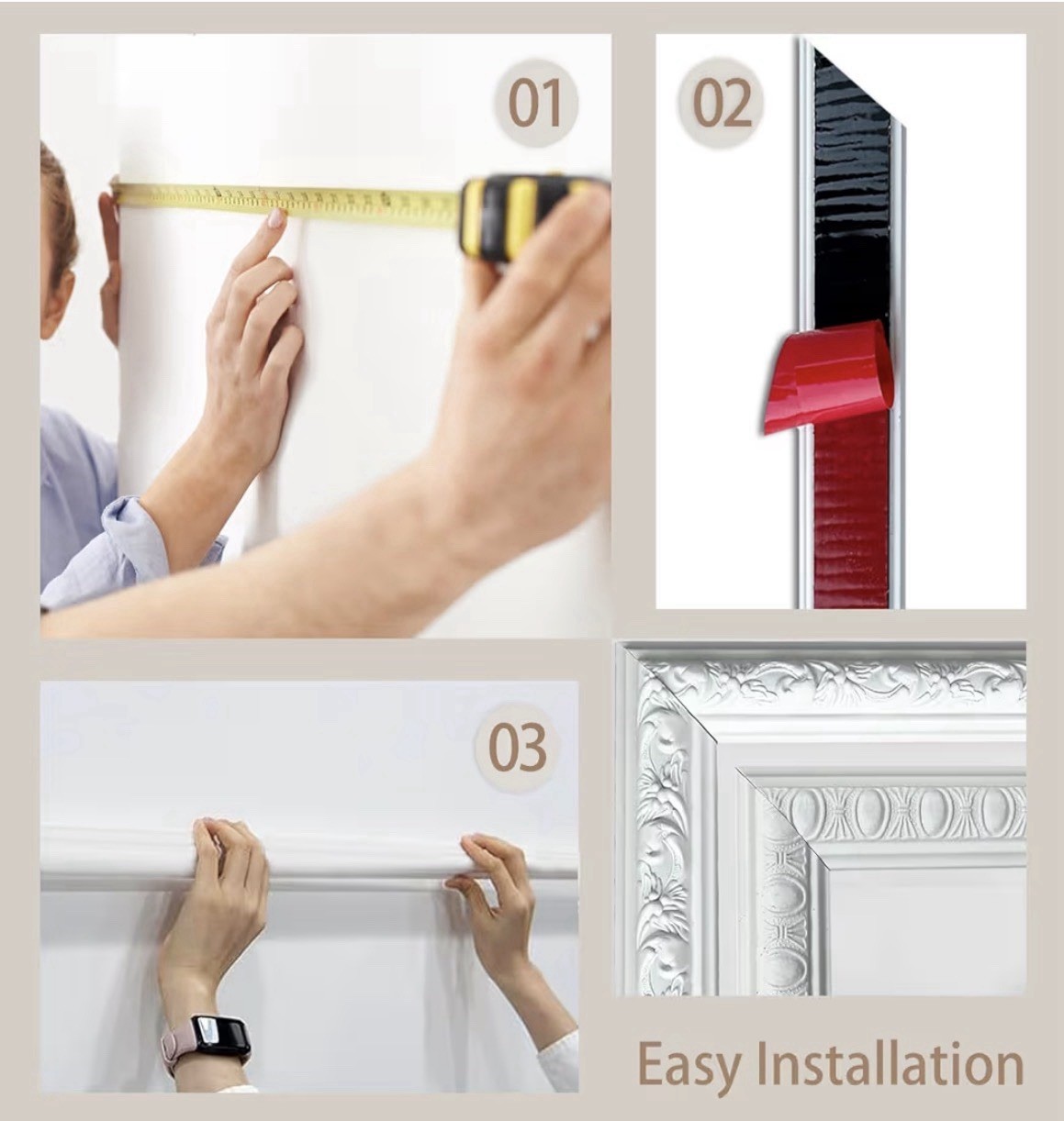 3 Pack Peel & Stick Wall Molding Kit Self Adhesive Decorative Trim Panels