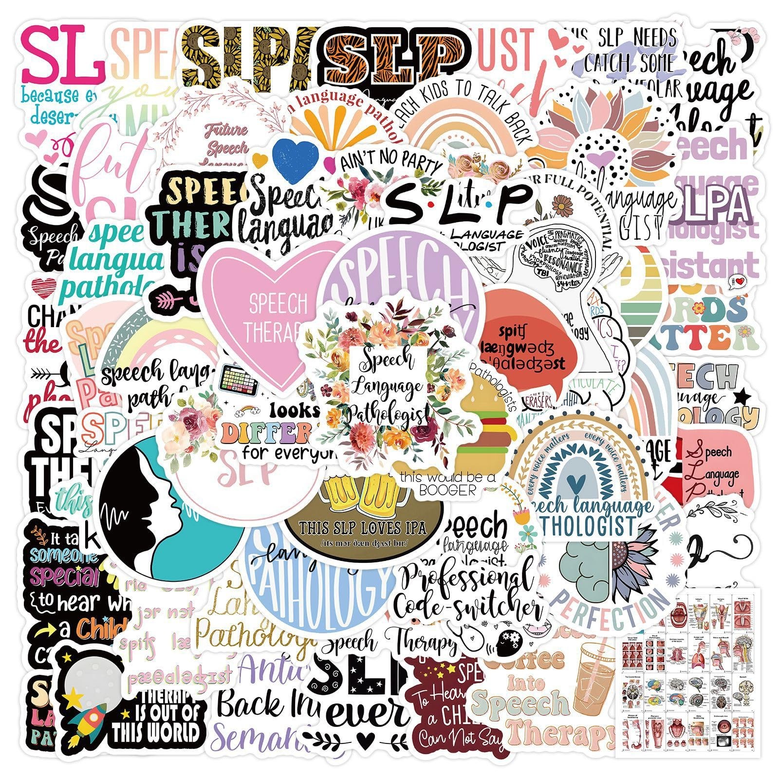 60PCS Speech Language Pathologist Stickers,SLP Waterproof Vinyl Sticker Slp