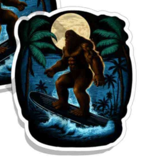 Bigfoot SURFING Decals Sasquatch Stickers Set of 2 Vinyl Stickers M37004