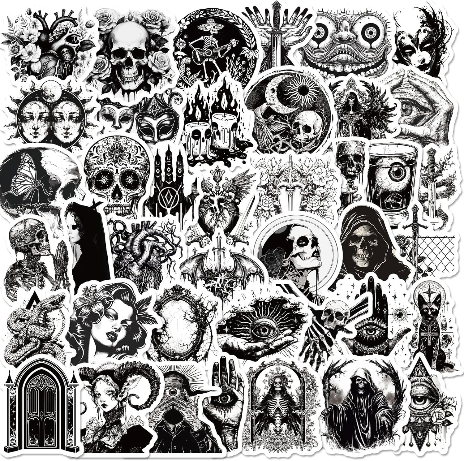Goth Sticker Lot 100 Stickers Horror Halloween Gothic Black And White Skulls New