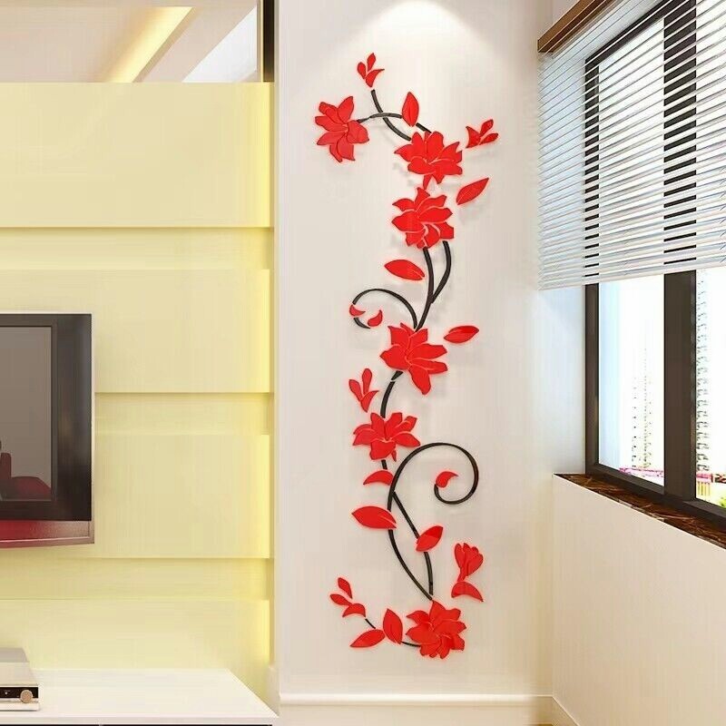 3D Rattan Flower Stickers for Wall Door Living Room Bedroom Decal Diy Decor
