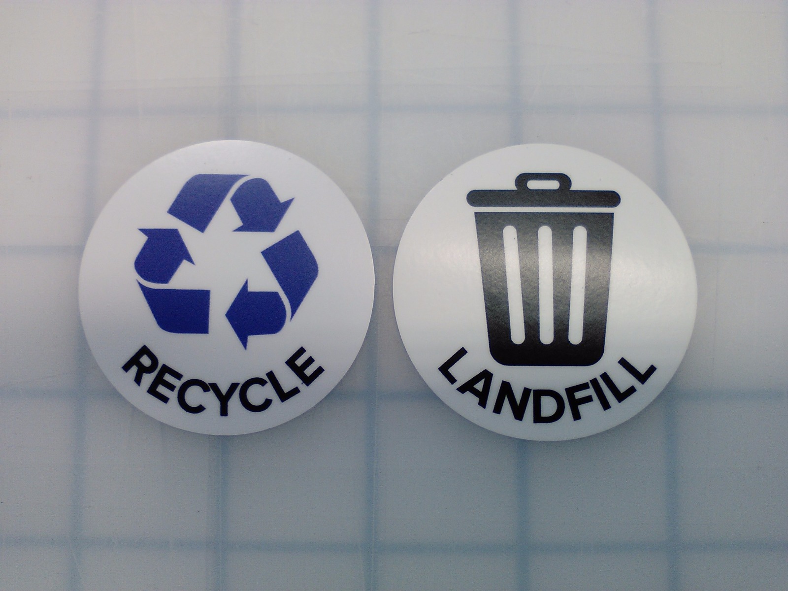 Recycle and Landfill Sticker Set, Laminated, 2 Inch Round (20 Sets)