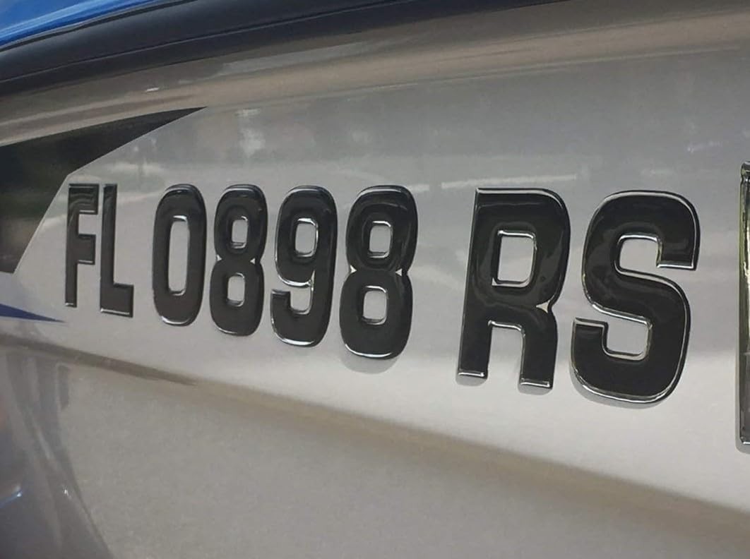 RAISED 3D BOAT REGISTRATION NUMBERS 3” DOMED MARINE DECALS NOT VINYL