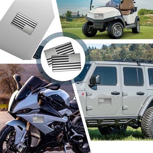 2 Pack Embossed 3D Metal American Flag Emblem Decal Stickers, 5" x 3" Silver
