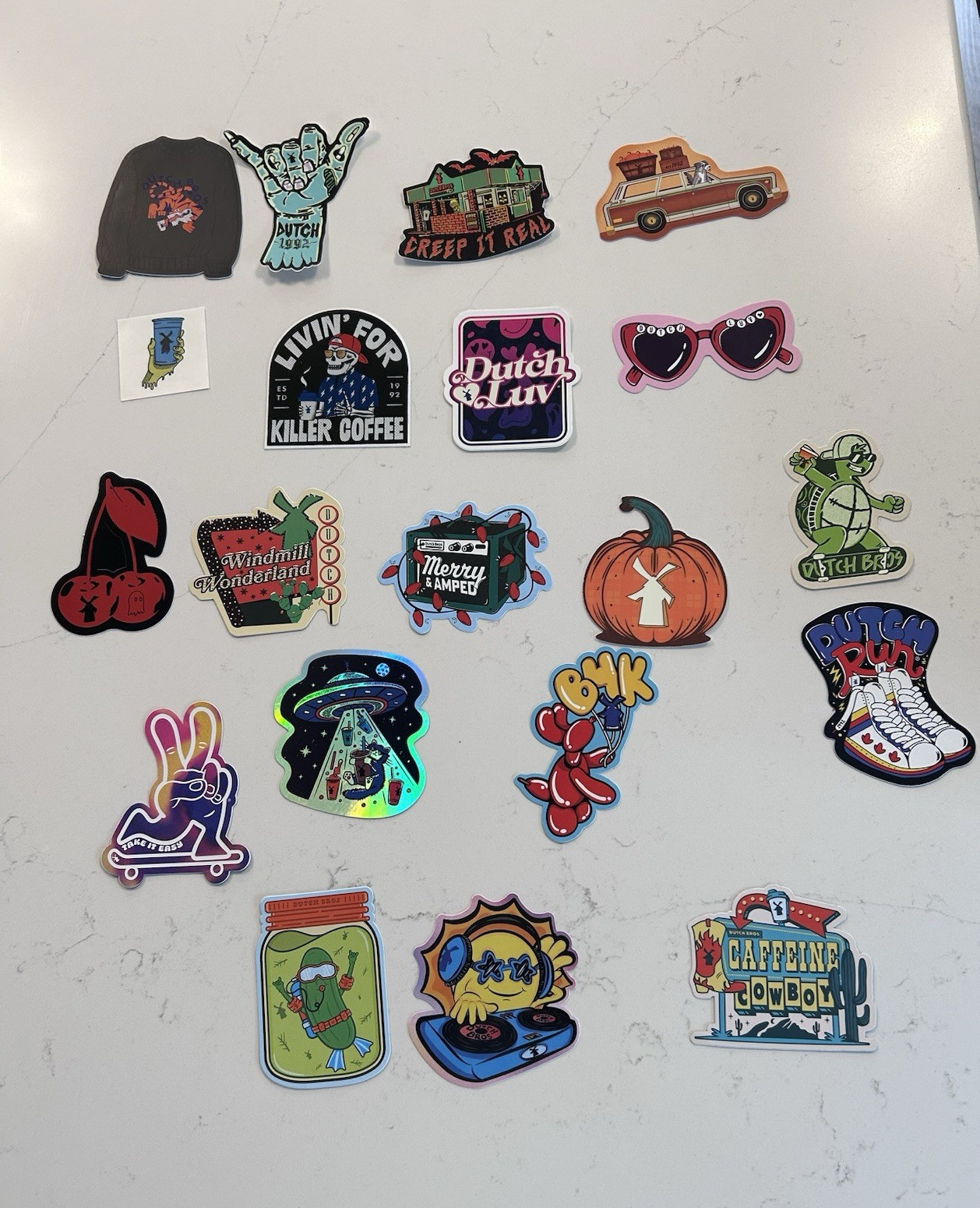 Dutch Bros Vinyl Sticker Lot Assorted Mixed Designs Coffee Halloween UFO Car