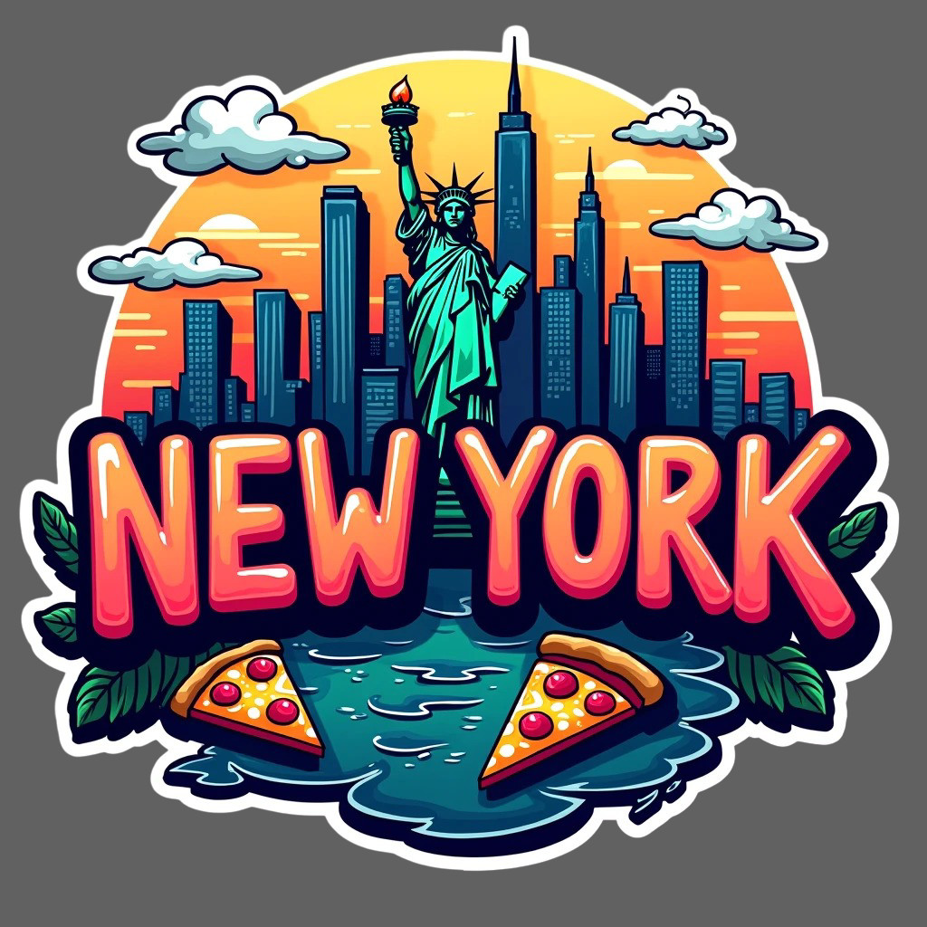 New York Sticker Vinyl Decal Statue of Liberty Skyline Pizza NYC