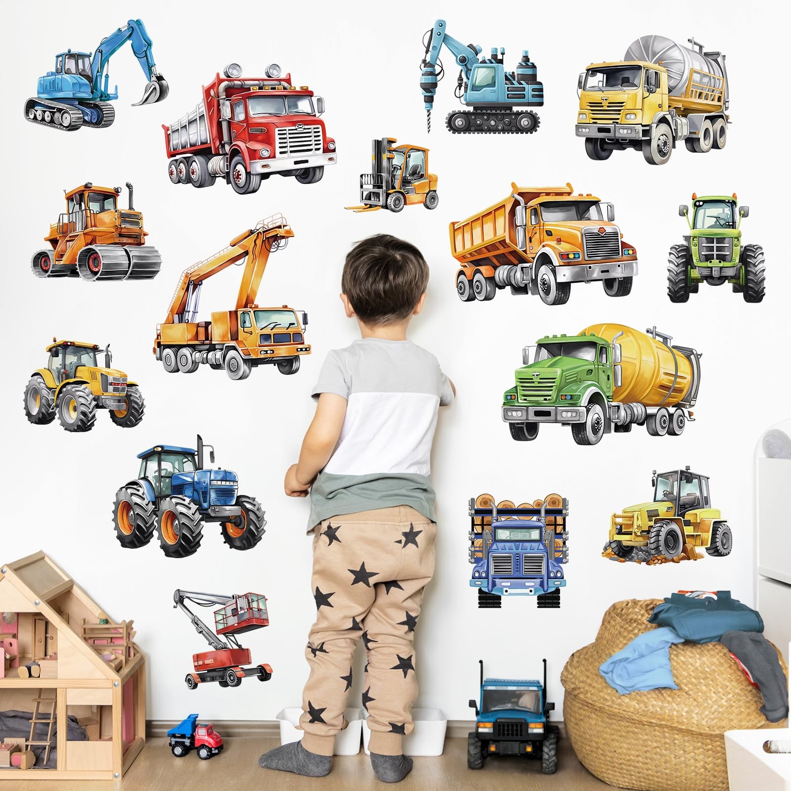 Construction Vehicles Wall Stickers Trucks Tractor Cars Peel and Stick Wall A…