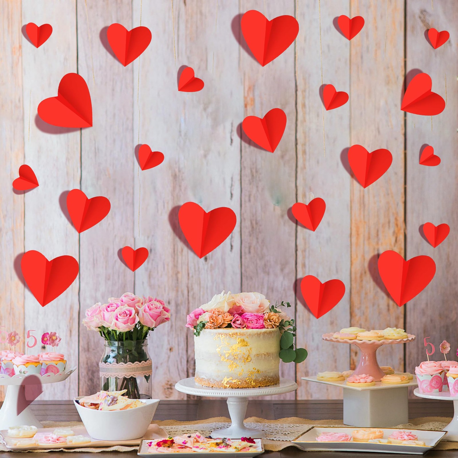 120 Pcs Valentine's Day Wall Stickers, 3D Red Heart Waterproof Decals for Wed…